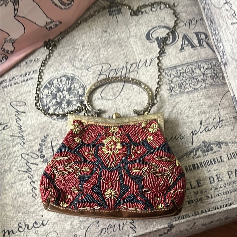 Patricia Nash new giulietta Inspired Red Beaded Evening Bag with leather